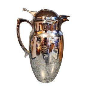 PAMPERED CHEF 42 Oz Chrome Carafe Thermal Glass Liner Hot Or Cold